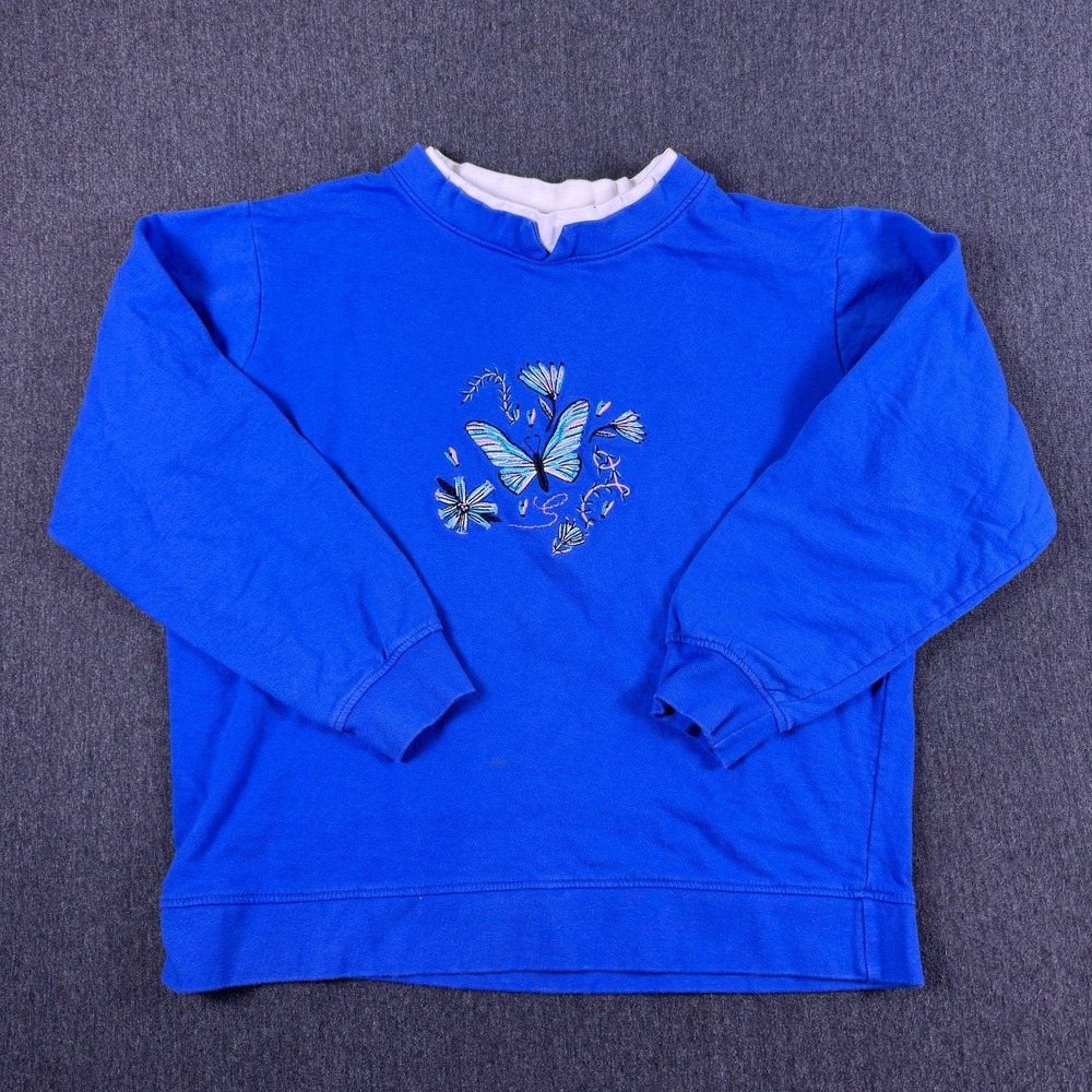 Vintage Gold Coast Womens Blue Embroidered Butterfly‎ Floral Sweatshirt Size M